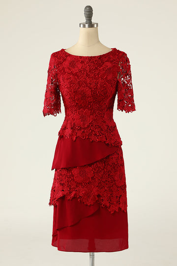 Robe de mère de la mariée deux pièces rouge foncé avec dentelle